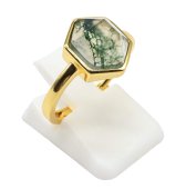 Anel em prata de lei 925 com ágata musgosa hexagonal