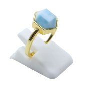 Anel Prata 925 Larimar Hexagonale