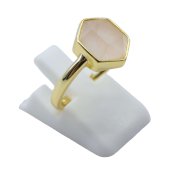 Anel Prata 925 Quartzo Rosa Hexagonale