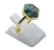 Anel Prata 925 Turquoise Hexagonale