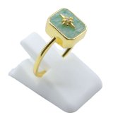 Anel Prata 925 Amazonita Rectangle + Charme