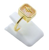 Anel Prata 925 Quartzo Rosa Rectangle + Charme