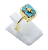 Anel Prata 925 Turquoise Rectangle + Charme