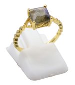 Anel Prata 925 Labradorita Carrée