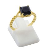 Anel Prata 925 Ónix Carrée