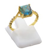 Anel Prata 925 Turquoise Carrée