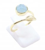 Anel Prata 925 'Feuille d'Or' - Aigue Marine