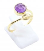 Anel Prata 925 'Feuille d'Or' - Ametista