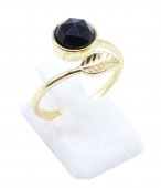 Anel Prata 925 'Feuille d'Or' - Onyx