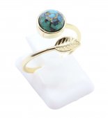 Anel Prata 925 'Feuille d'Or' - Turquoise
