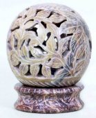 Castiçal Pedra Globe Flores Gris 10cm