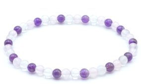 Pulseira Ametista, Cristal, Quartzo Rosa perles 4mm