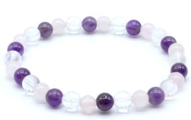 Pulseira Ametista, Cristal, Quartzo Rosa perles 6mm
