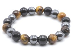 Pulseira Protection Obsidiana Preta, Hematite, Olho de Tigre perles 10mm