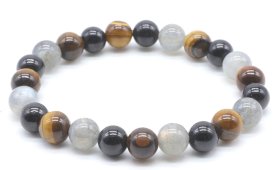 Pulseira Labradorita, Turmalina noire, Olho de tigre perles 8mm