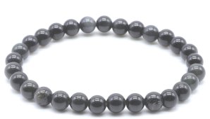 Pulseira Obsidiana Preta Dourada perles 6mm