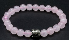 Pulseira Quartzo Rosa & Buda perles 8mm