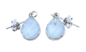 Boucles d'oreilles Prata 925 'Ondée Argentée' - Aigue Marine