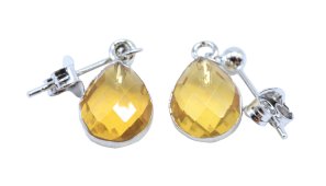 Boucles d'oreilles Prata 925 'Ondée Argentée' - Citrino