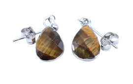 Boucles d'oreilles Prata 925 'Ondée Argentée' - Olho de Tigre