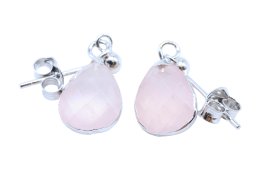 Boucles d'oreilles Prata 925 'Ondée Argentée' - Quartzo Rose