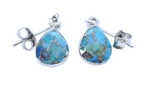 Boucles d'oreilles Prata 925 'Ondée Argentée' - Turquoise