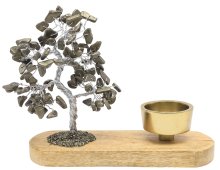 Árvore da Felicidade Pirite + Porta-velas 17cm