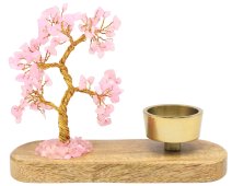 Árvore da Felicidade Quartzo Rosa + Porta-velas 17cm