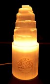 Lâmpada Selenite Montagne Gravée 20cm - Árvore de Vie