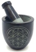 Almofariz Pedra Saponite Preto Flor de Vie 8cm