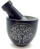 Almofariz Pedra Saponite Preto Árvore de Vie 8cm