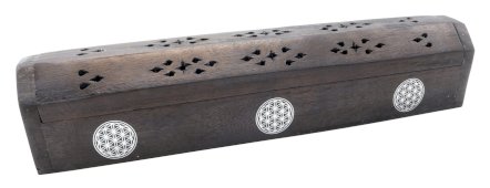 Porta-Incenso Madeira Estojo Flor de Vie 30cm