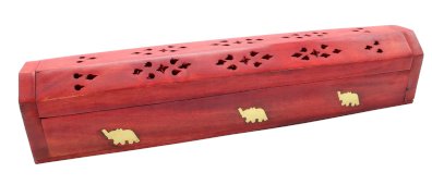 Porta-Incenso Madeira Estojo Ocre Eléphants 30cm