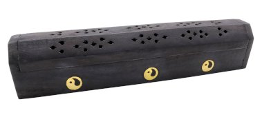 Porta-Incenso Madeira Estojo Preto Ying Yang 30cm