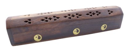 Porta-Incenso Madeira Estojo Ying Yang 30cm