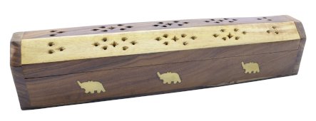 Porta-Incenso Madeira Estojo Eléphants Marron & Clair 30cm