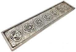 Porta-Incenso Métal 7 Chakras Argent 28cm
