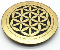 Porta-Incenso Pedra Rond Flor de Vie Dourado 10cm