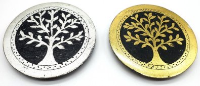 Porta-Incenso Pedra Rond Árvore de Vie Argent / Dourado 10cm