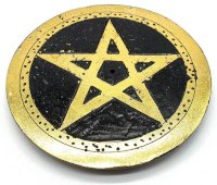 Porta-Incenso Pedra Rond Pentacle Dourado 10cm