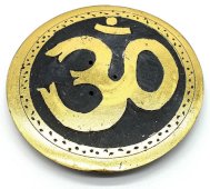 Porta-Incenso Pedra Rond OM Dourado 10cm