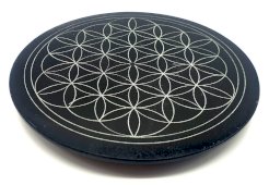 Porta-Incenso Pedra Rond Preto Flor de Vie 10cm