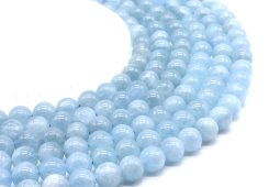 Perles Aigue Marine 'AA' 10mm sobre fil 40cm