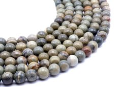 Perles Jaspe Feuille d'Argent 10mm sobre fil 40cm