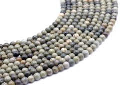 Perles Jaspe Feuille d'Argent 4mm sobre fil 40cm