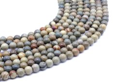 Perles Jaspe Feuille d'Argent 6mm sobre fil 40cm