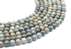 Perles Jaspe Feuille d'Argent 8mm sobre fil 40cm