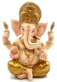 Estátua Resina Ganesha Beige/Doré 14cm